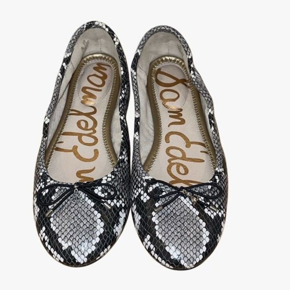 Sam Edelman Womens Leather Snakeskin Print Felicia Slip-on Ballet Flats Gray 7.5